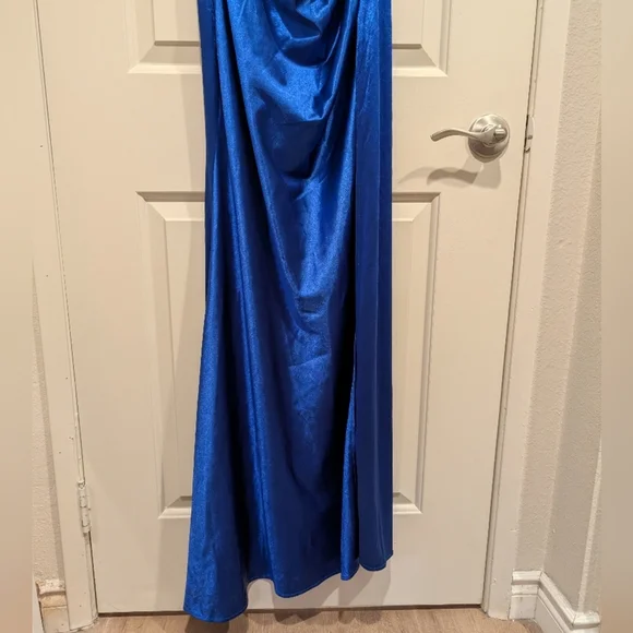Faeriesty One Shoulder Sleeveless High Slit Blue Maxi Dress Large - Picture 7 of 12